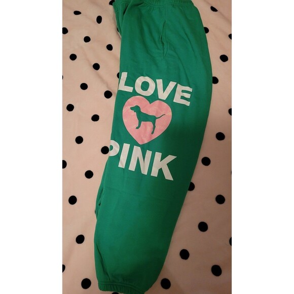 VS PINK CAMPUS PANTS JOGGERS BLING SHINE GREEN xxl - Picture 1 of 10